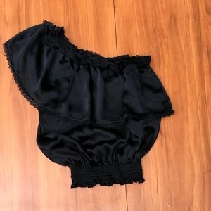 🐿️Manifesto Black Sheer One Shoulder Girls Top M